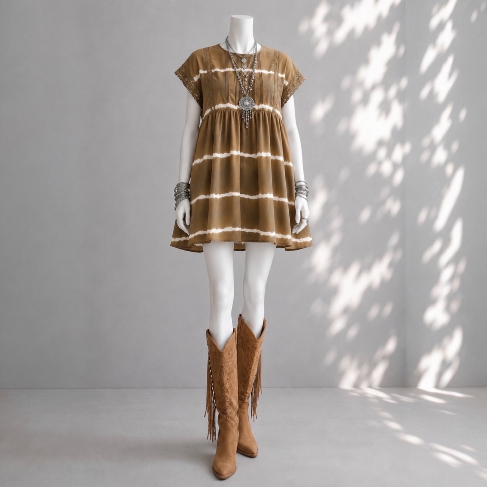 Anthropologie Corey Lynn Calter Tunic Dress S Brigid Brown Tie Dye Boho Mini - Picture 2 of 10